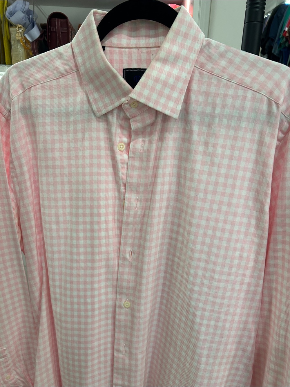 David Donahue Pink Gingham Dress Shirt 16 34/35